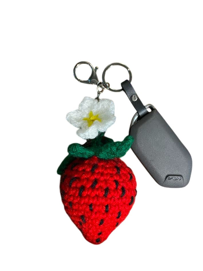 Strawberry Crochet Keychain & Bag Charm — Handmade Cottagecore Accessory