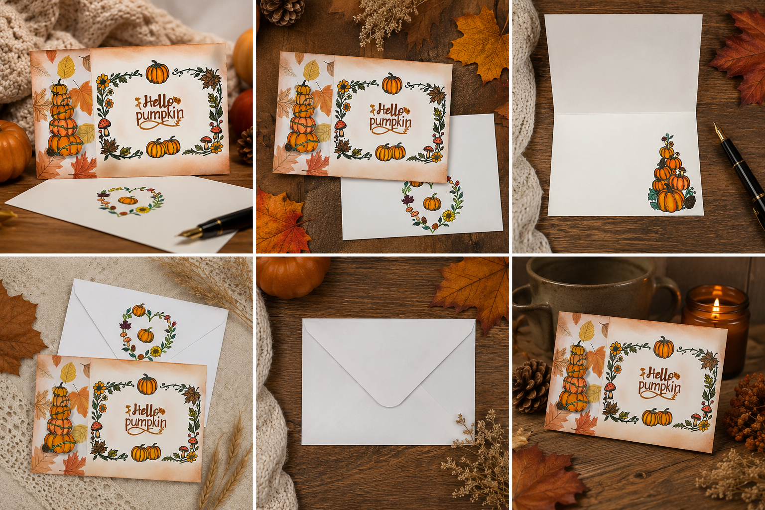 Hello Pumpkin Fall Greeting Card with Envelope