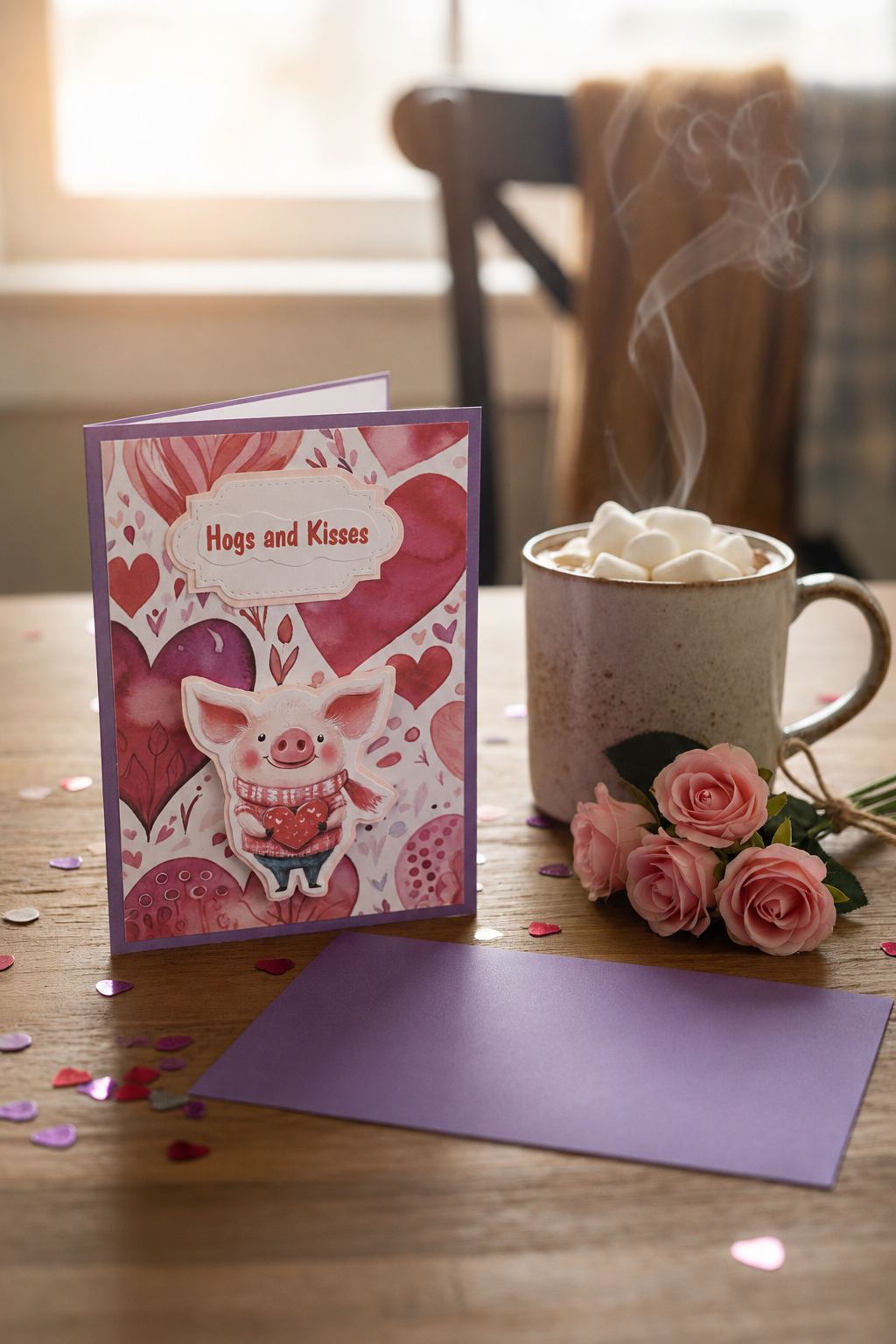 Hogs and Kisses Valentine's Day Card with Envelope