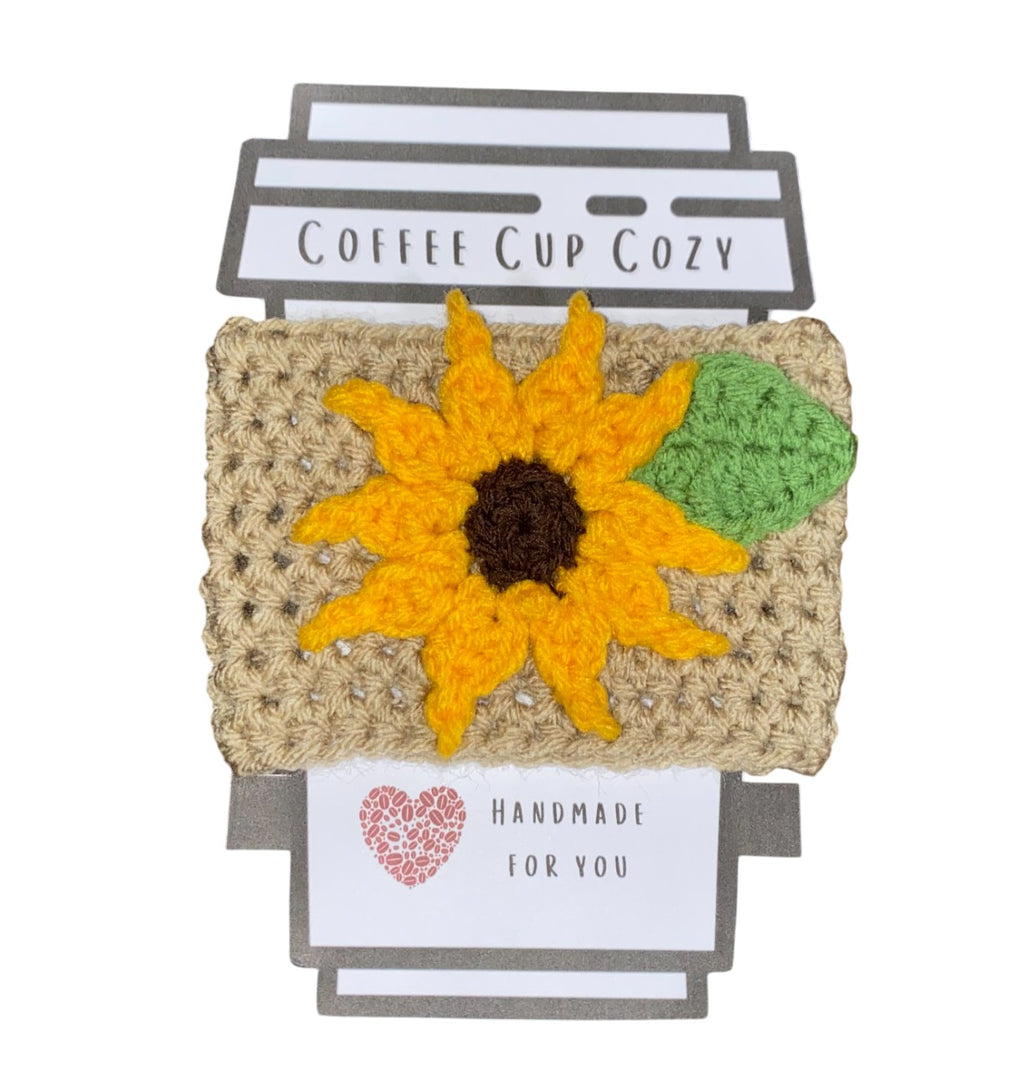 Sunflower Coffee Cup Cozy — Handmade Crochet Sleeve