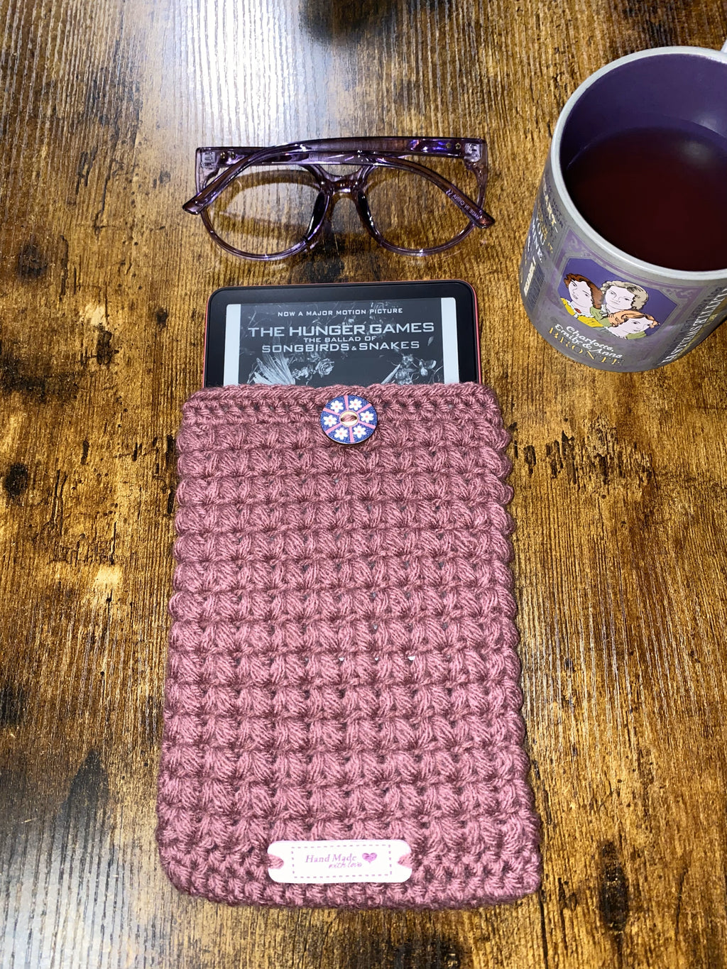 Dusty Rose Crochet Tablet E-Reader Book Sleeve