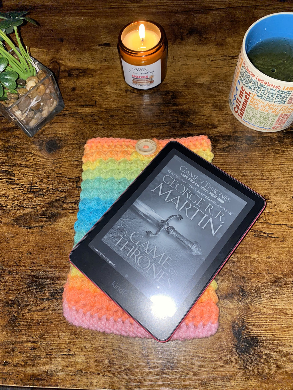 Neon Rainbow Crochet Tablet E-Reader Book Sleeve