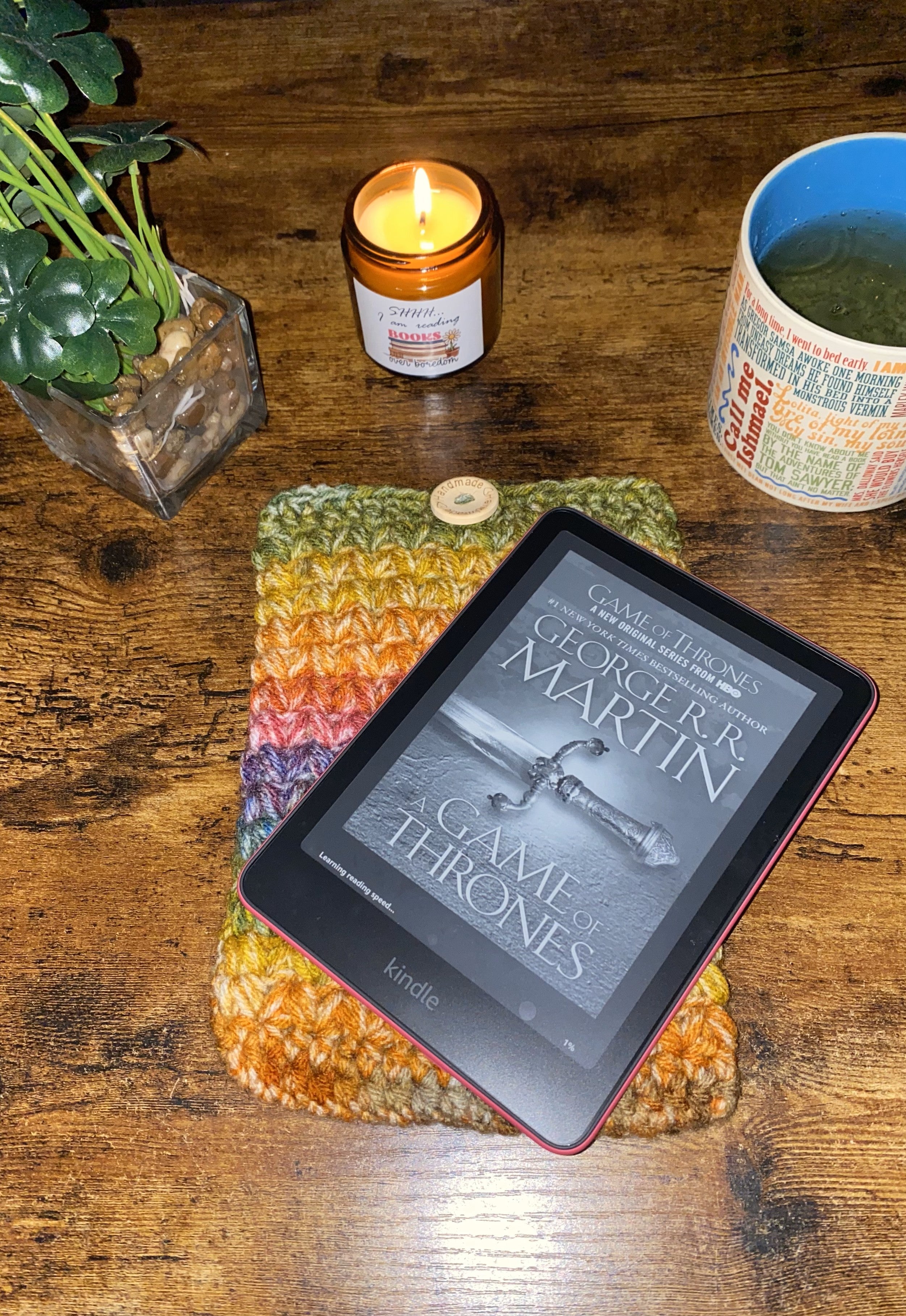 Boho Rainbow Crochet Tablet E-Reader Book Sleeve