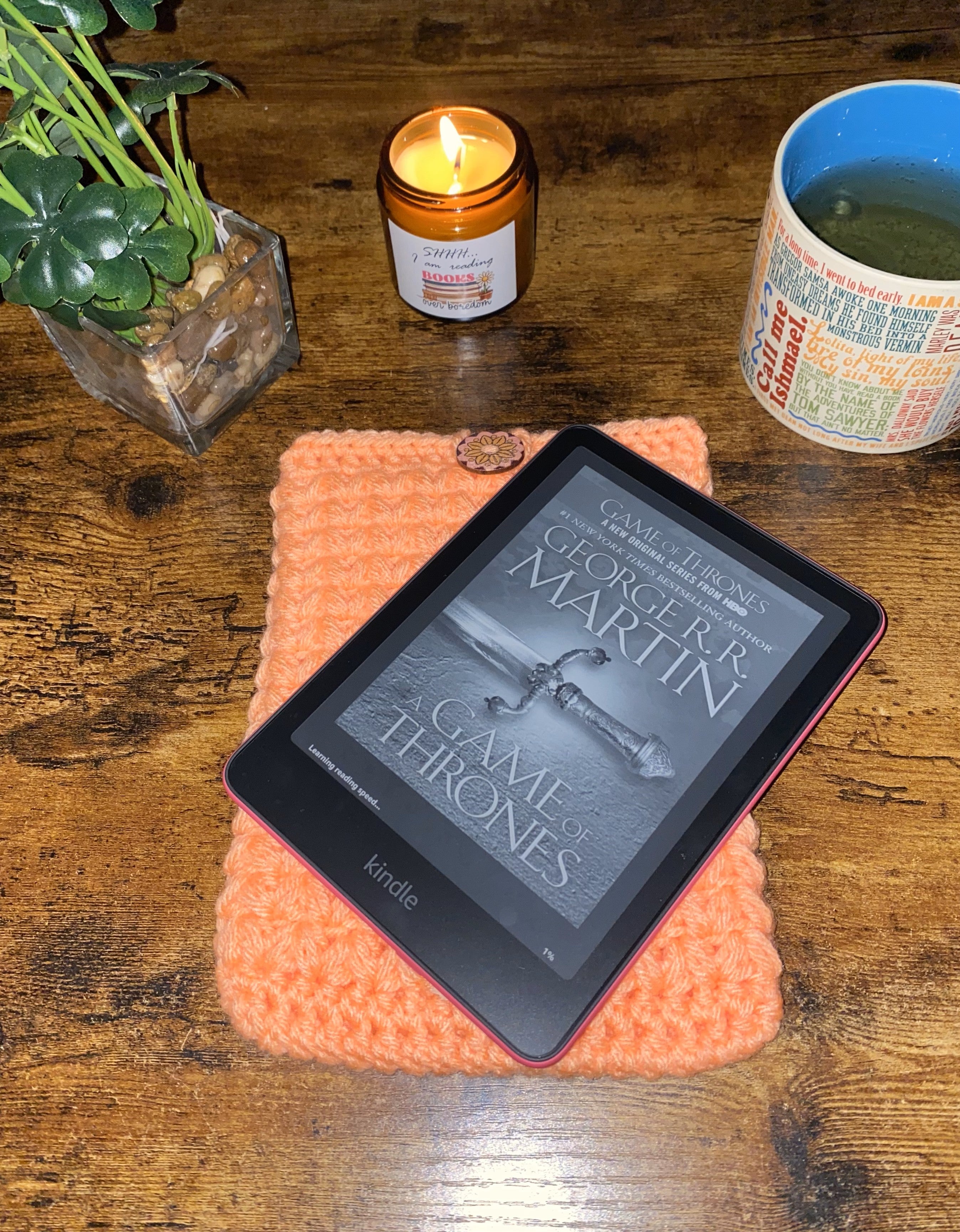 Peach Blossom Crochet Tablet E-Reader Book Sleeve