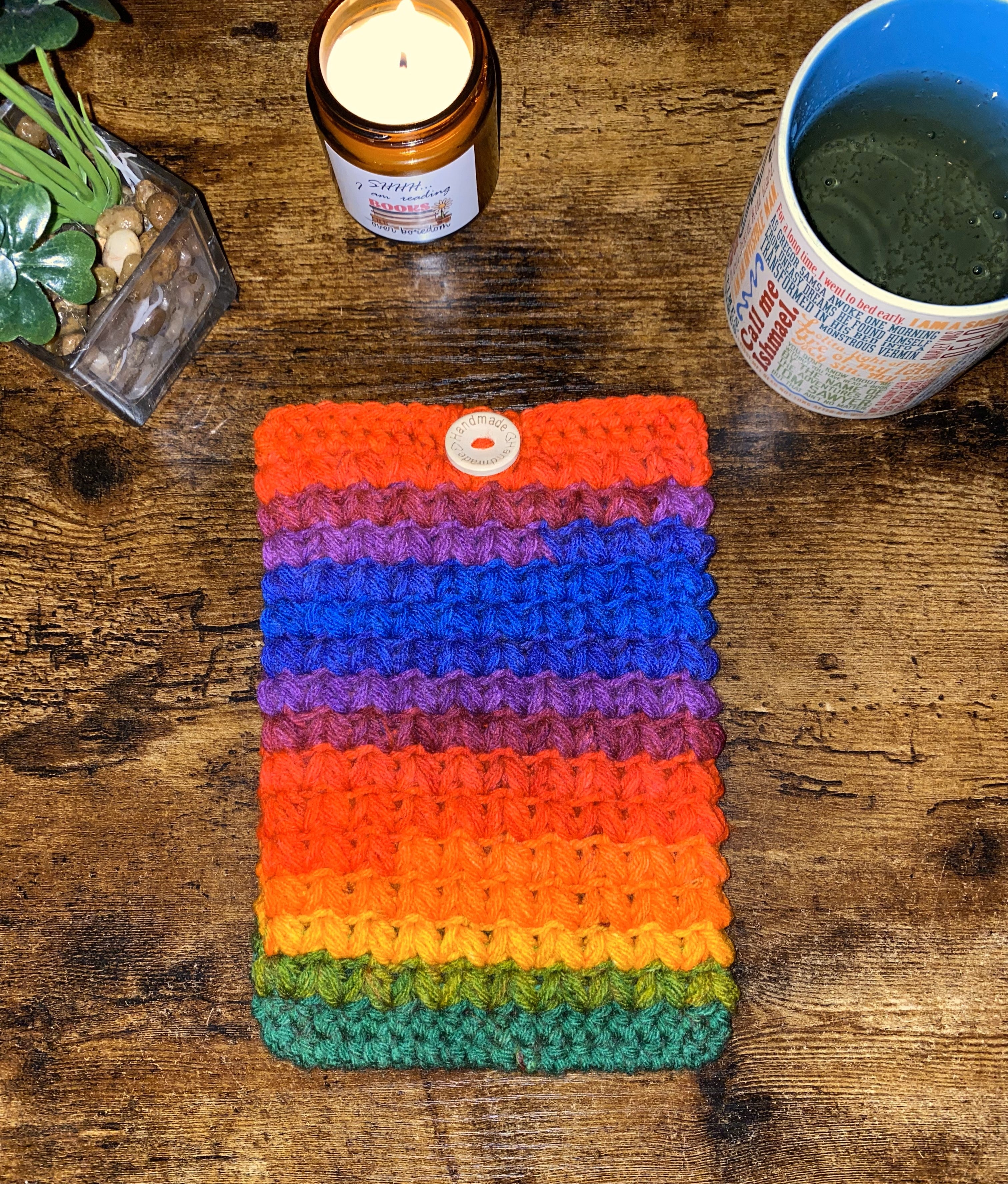 Pride Rainbow Crochet Tablet E-Reader Book Sleeve