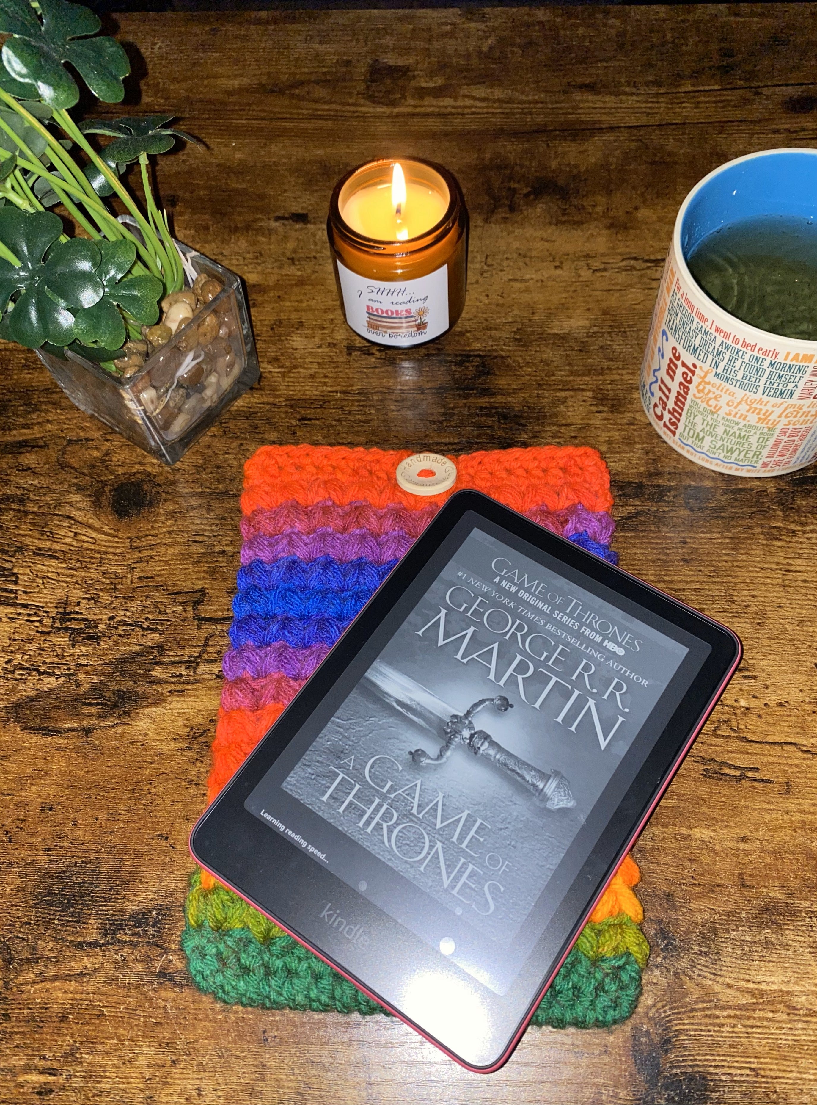 Pride Rainbow Crochet Tablet E-Reader Book Sleeve