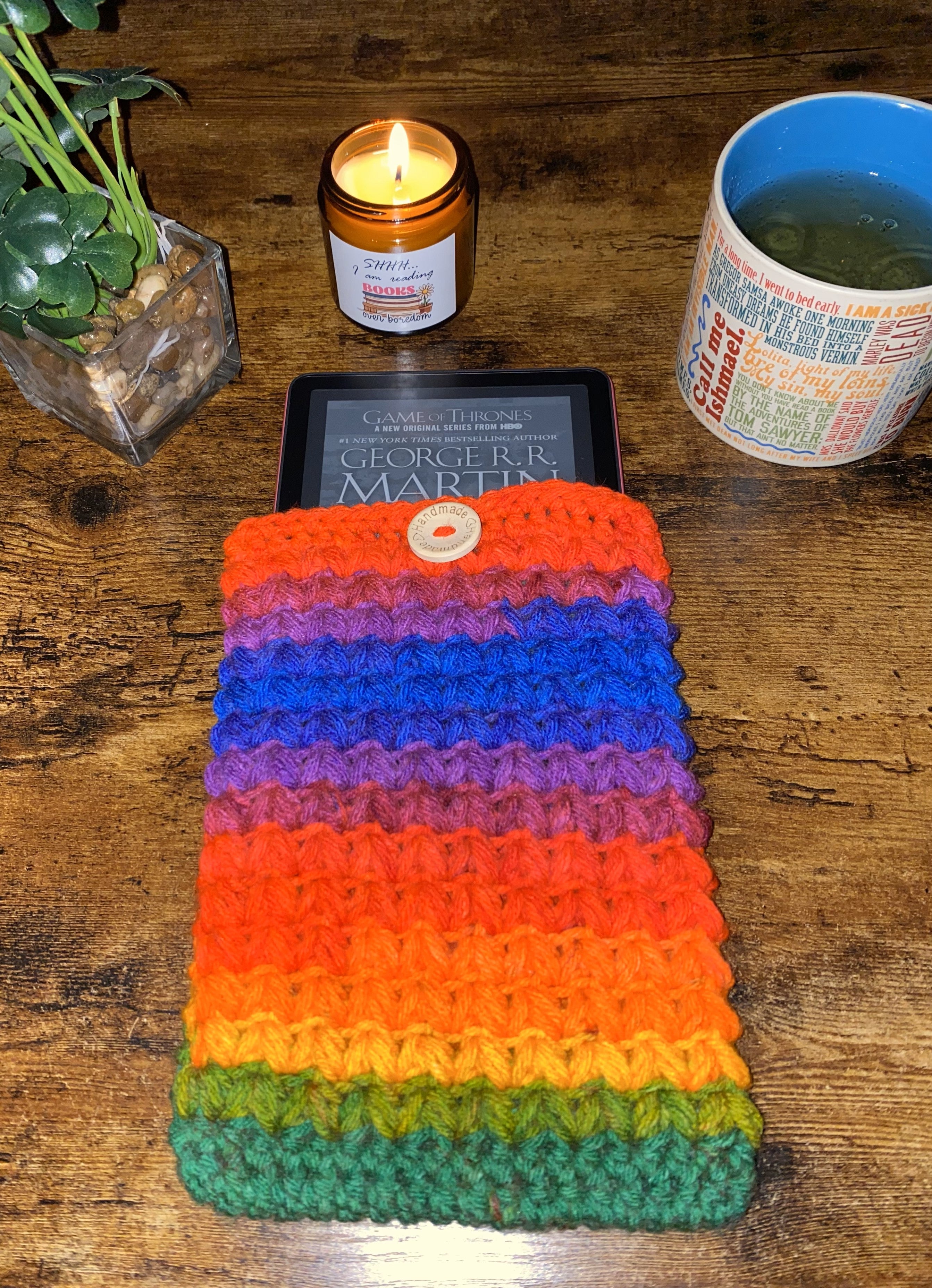 Pride Rainbow Crochet Tablet E-Reader Book Sleeve
