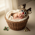 Red-Nosed Reindeer Crochet Baby Set — Christmas Hat & Diaper Cover Newborn Photo Prop