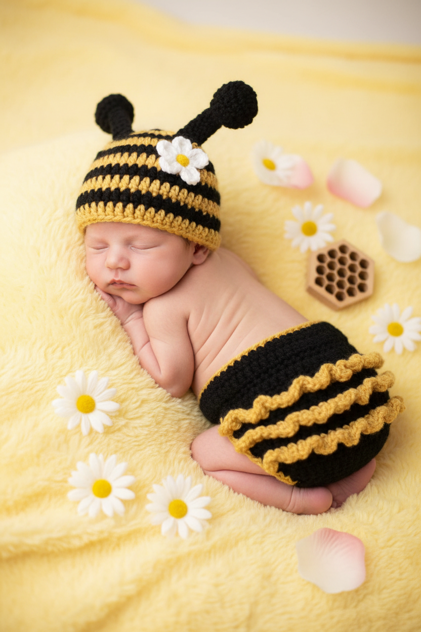 Bumble Bee Baby Crochet Costume Set | Newborn Photo Prop