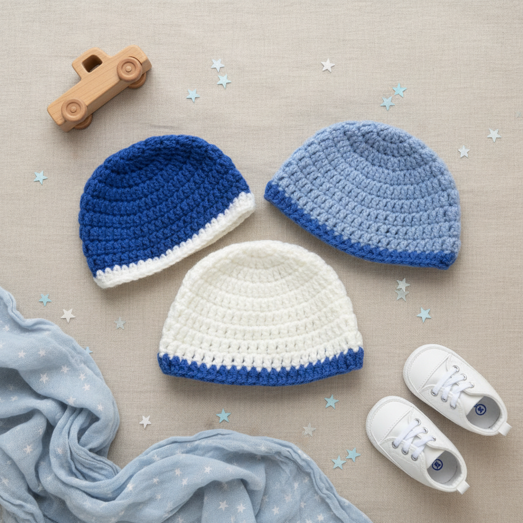 Baby Blue Crochet Beanie Set