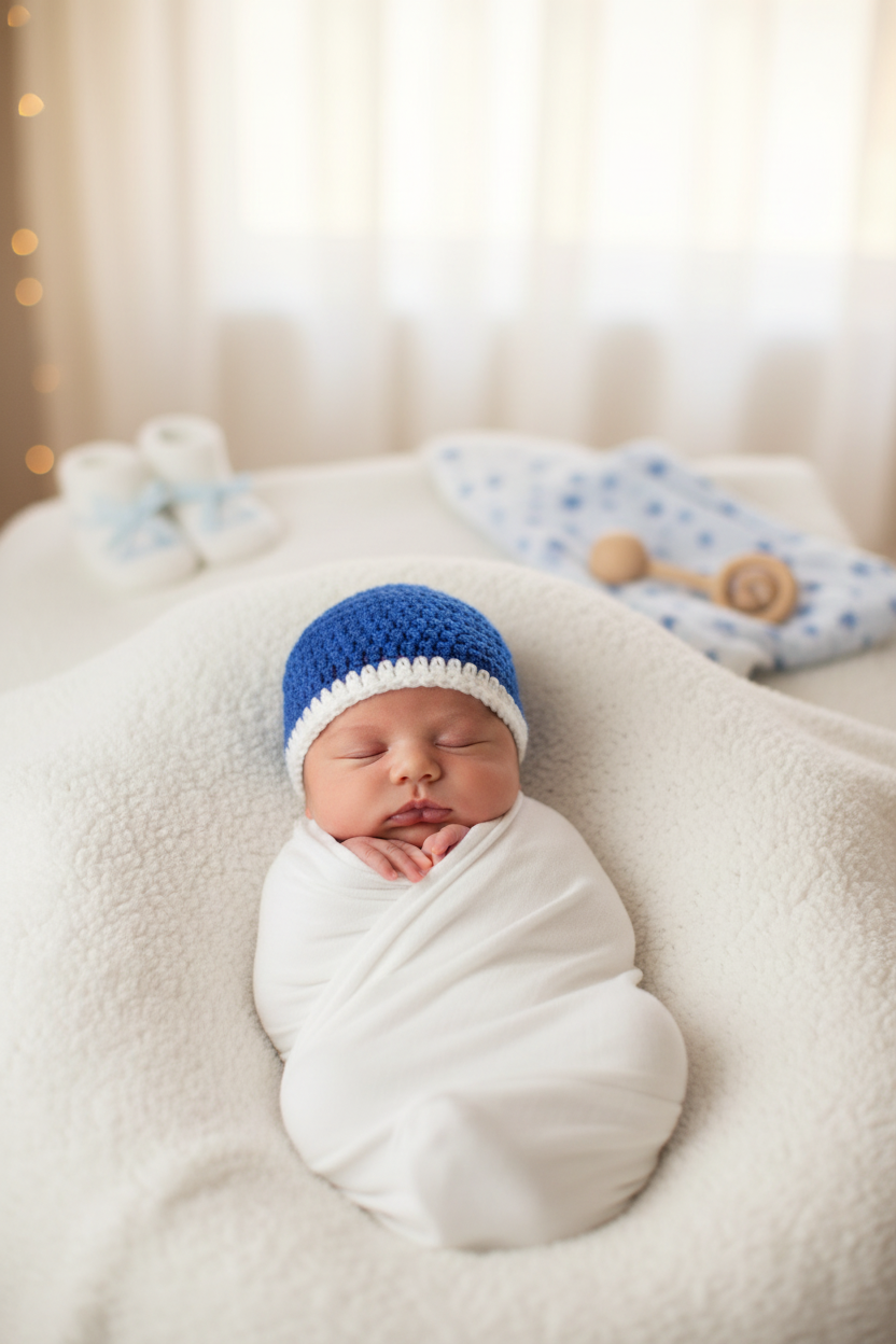 Baby Blue Crochet Beanie Set