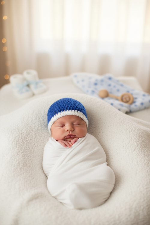 Baby Blue Crochet Beanie Set