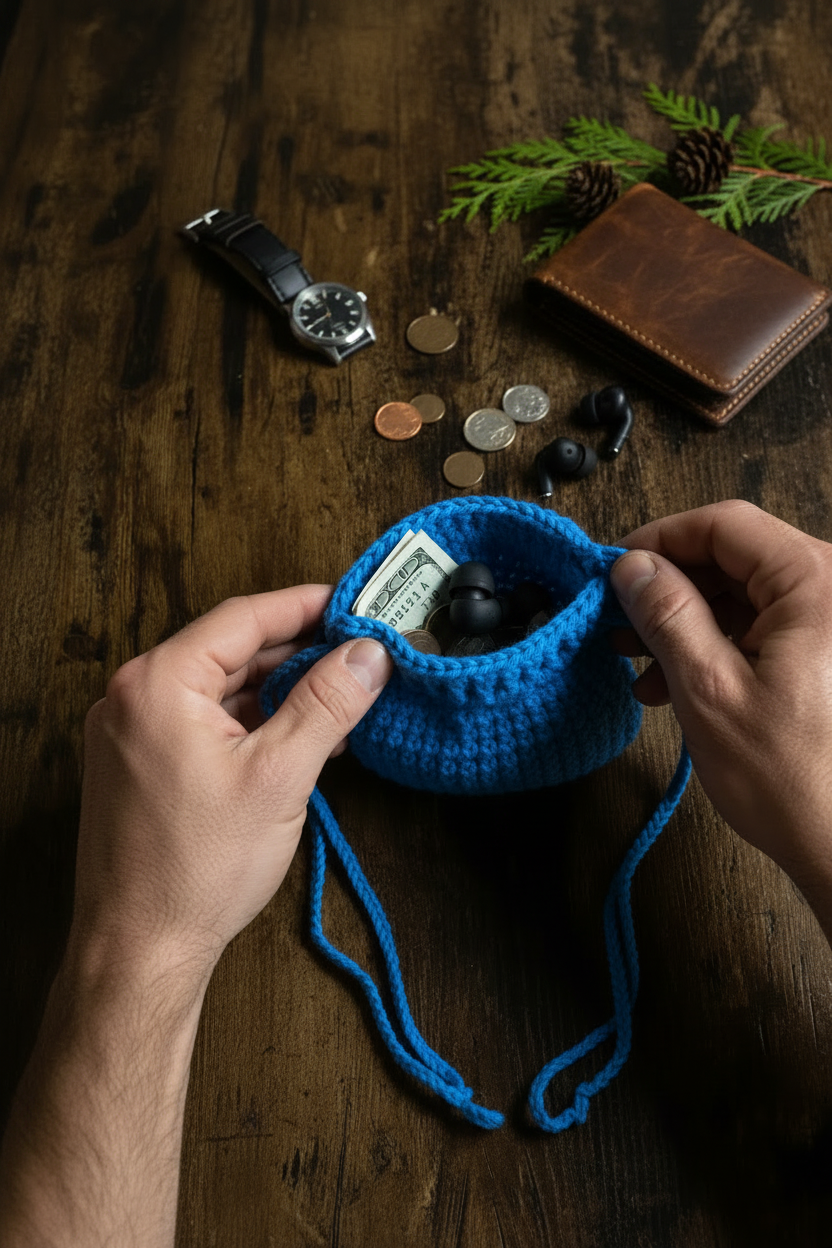 Royal Blue Crochet Drawstring Pouch