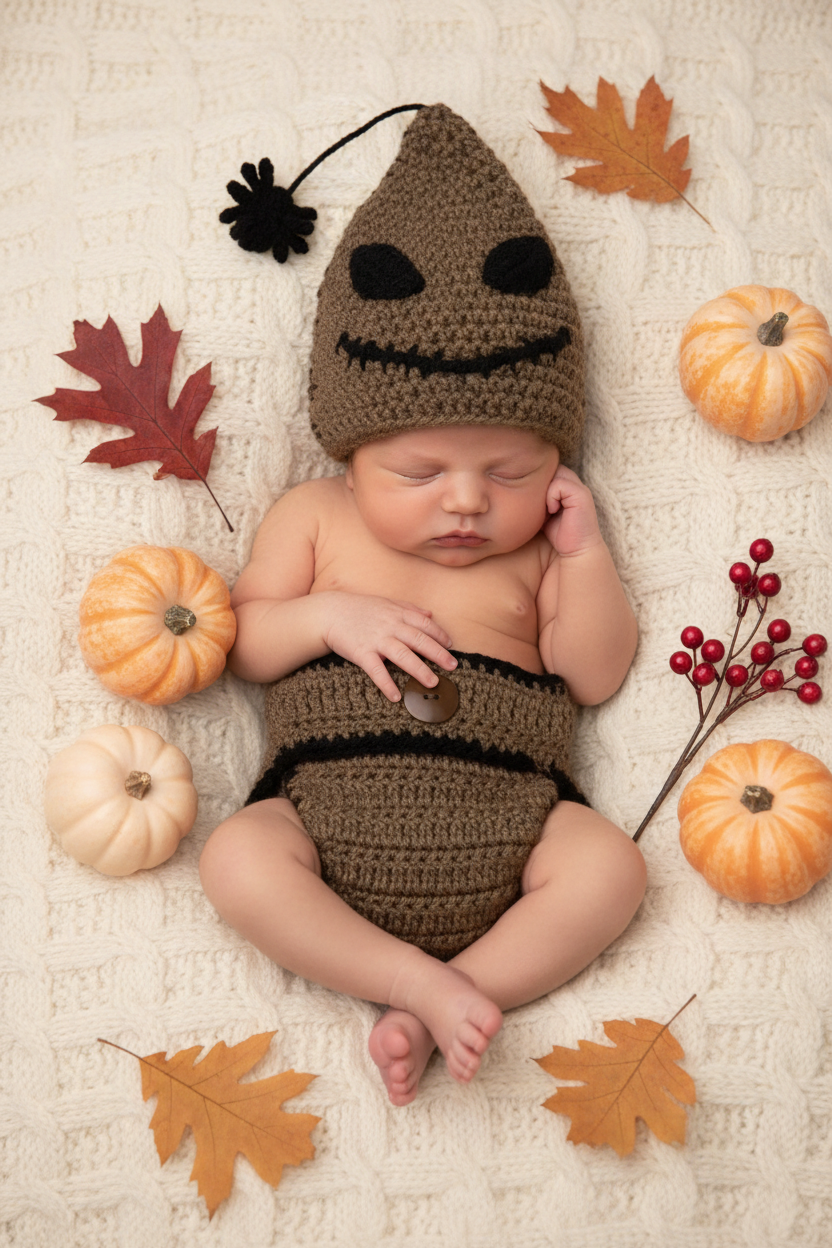 Spooky Sack Monster Baby Crochet Costume Set | Newborn Halloween Photo Prop