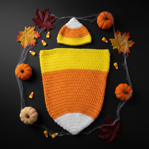 Crochet Baby Candy Corn Cocoon & Hat Set | Newborn Halloween Photo Prop