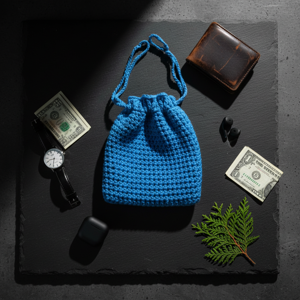 Royal Blue Crochet Drawstring Pouch