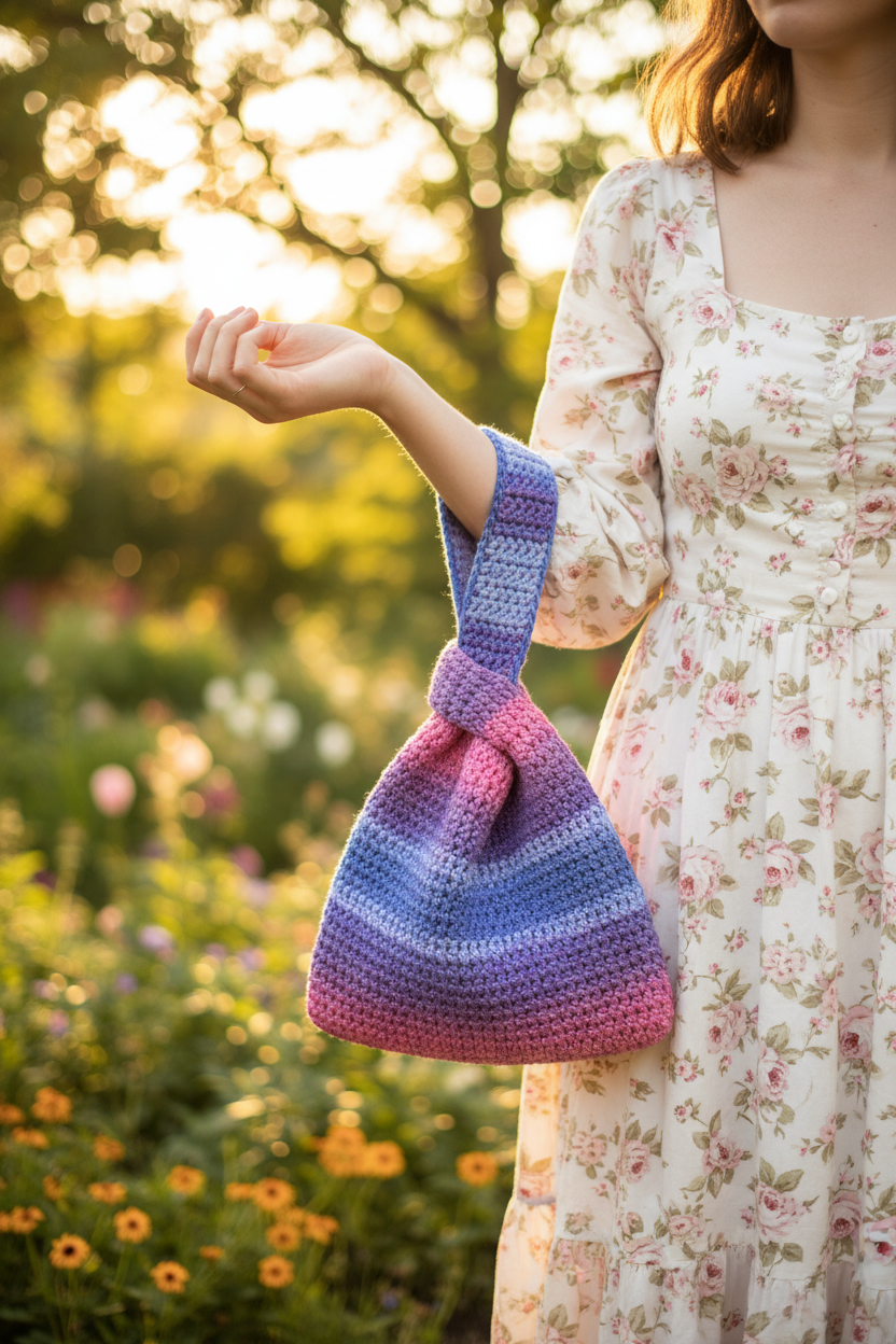 Berry Bliss Crochet Japanese Knot Bag