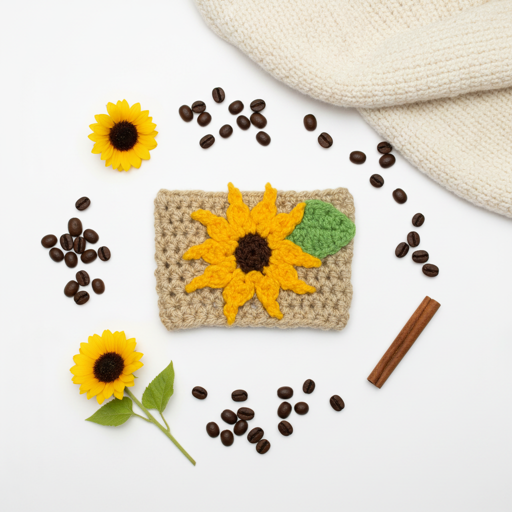 Sunflower Coffee Cup Cozy — Handmade Crochet Sleeve