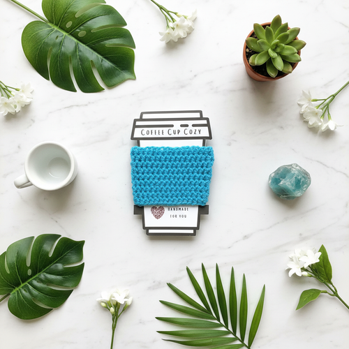 Electric Blue Cup Cozy Flat Lay