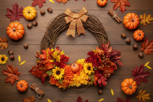 15 Inch Fall Wreath | Handcrafted Grapevine Wreath with Sunflowers, Mums & Pumpkin