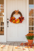 15 Inch Fall Wreath | Handcrafted Grapevine Wreath with Sunflowers, Mums & Pumpkin