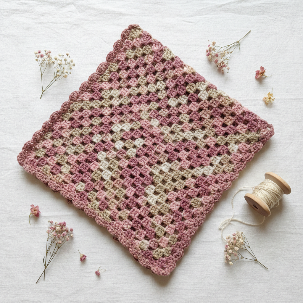 Flat lay crochet baby blanket