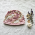 Flat lay crochet baby hat