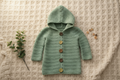 Toddler Crochet Hooded Cardigan Sage Green | Handmade Sweater Coat