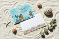 Flat lay of mermaid birthday card