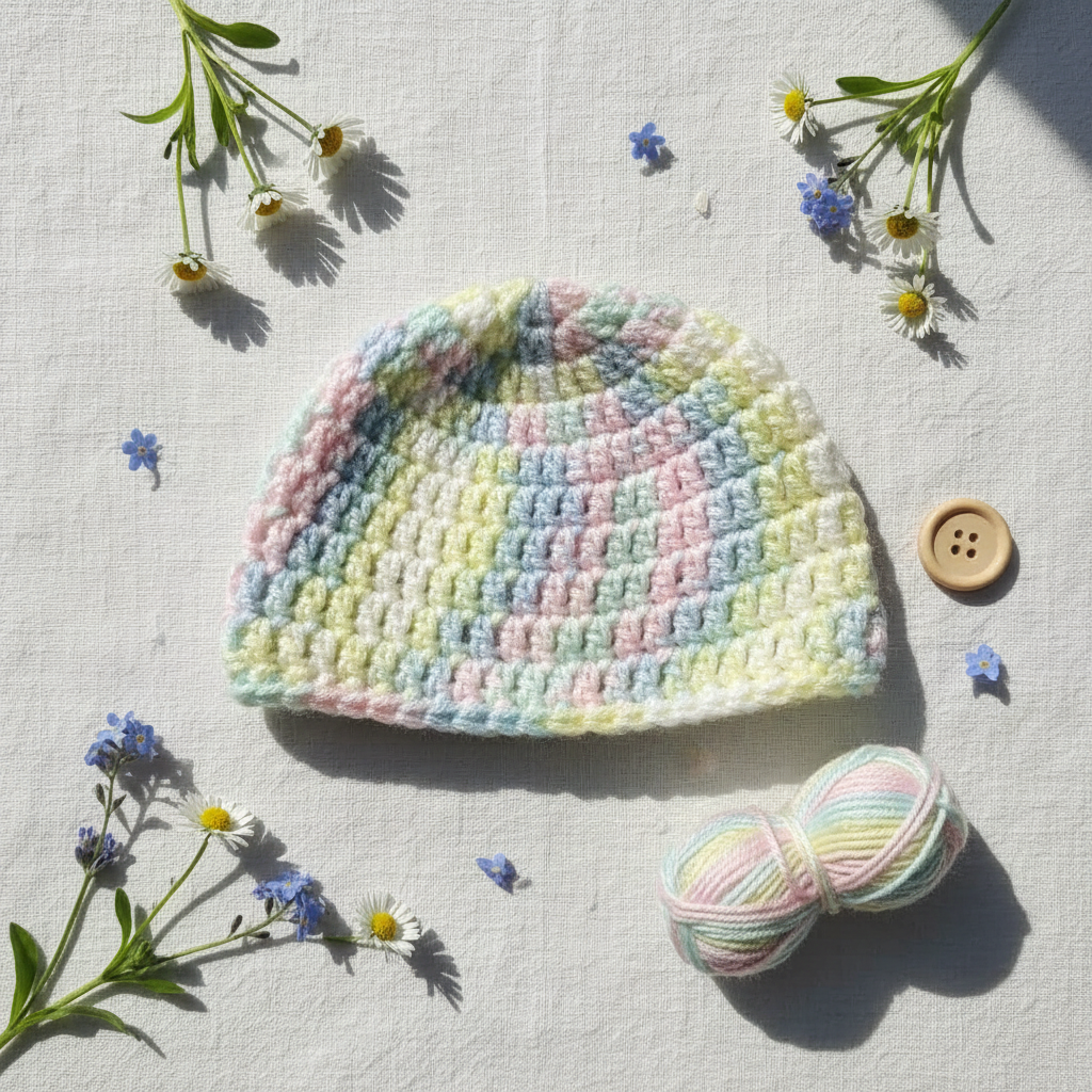 Rainbow Lullaby Baby Hat | Crochet Newborn Beanie