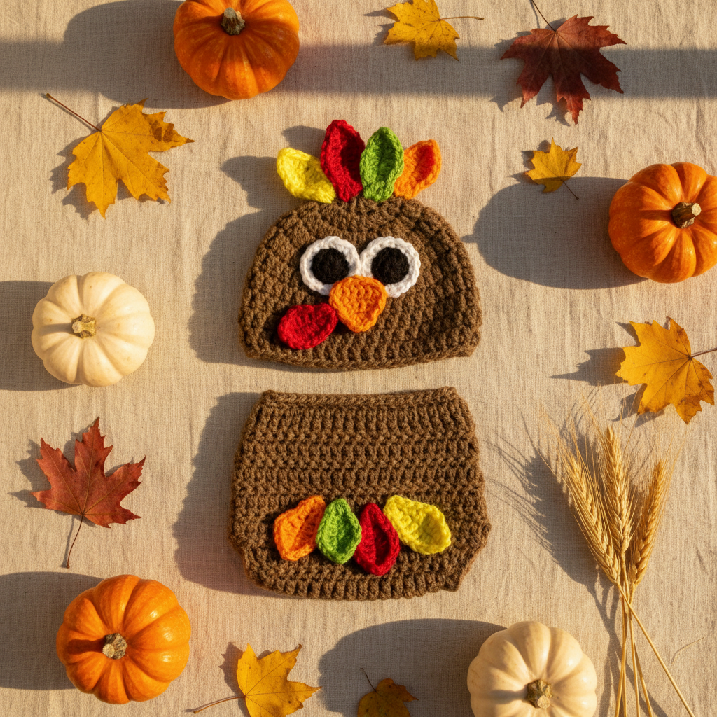 Turkey Baby Crochet Costume Set | Thanksgiving Hat & Diaper Cover | 0–3 Months