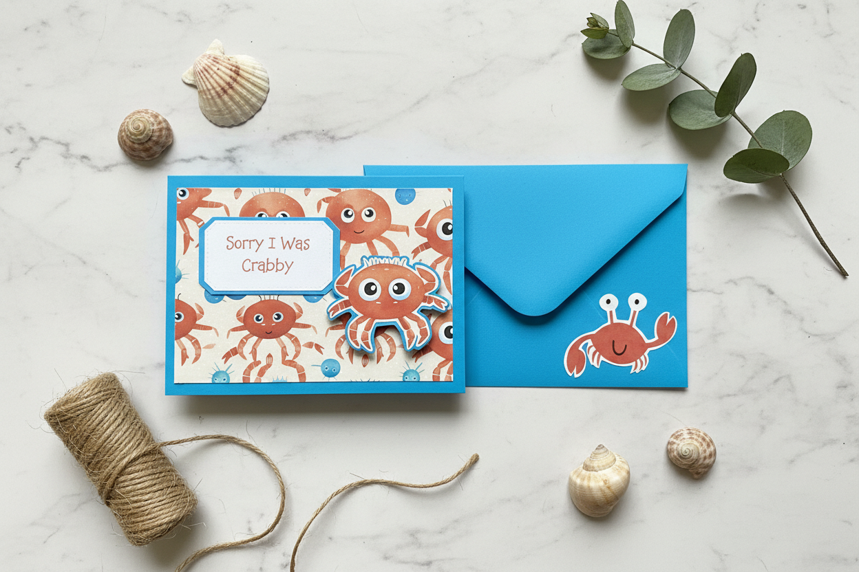 Handmade Sorry I Was Crabby Card | Cute Crab Apology Card