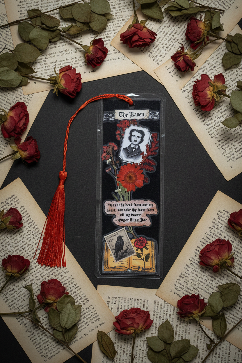 Edgar Allan Poe The Raven Pressed Flower Bookmark