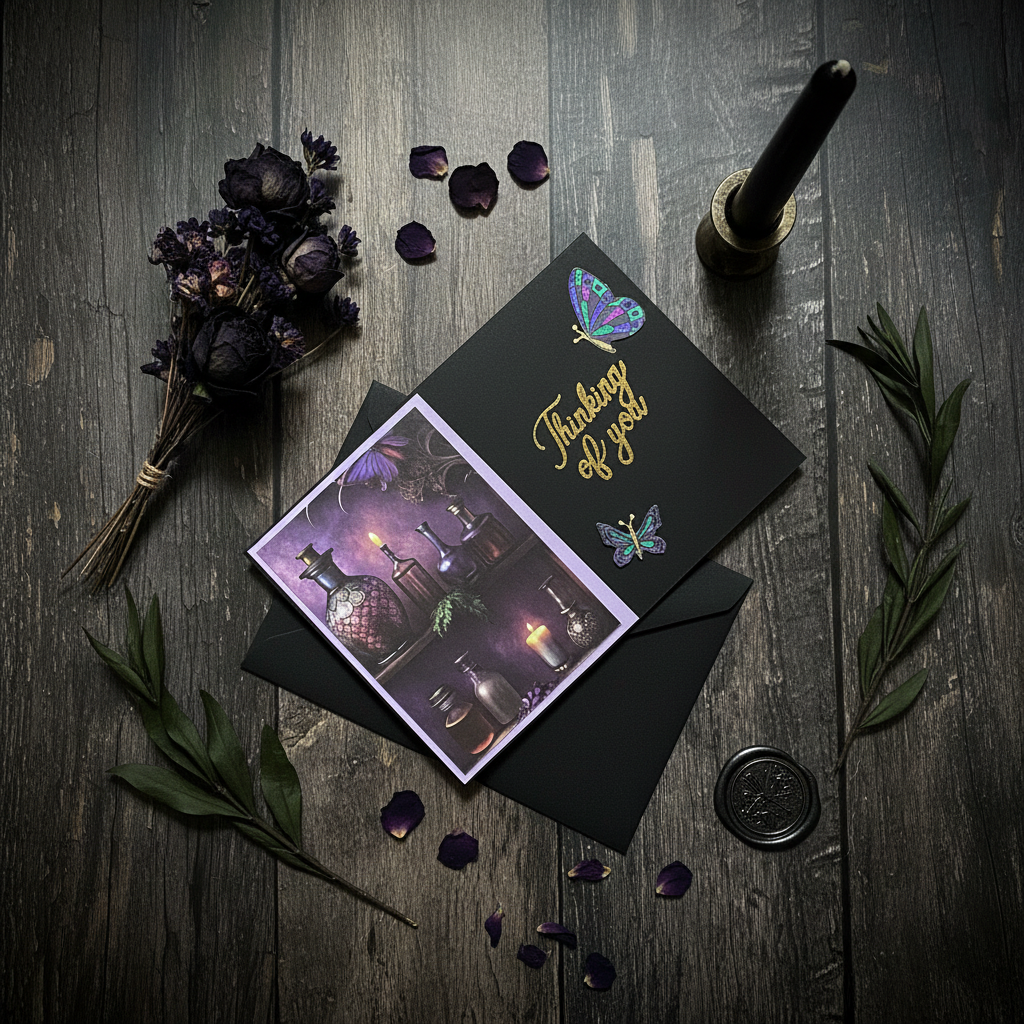 Thinking of You Gothic Greeting Card | Handmade Apothecary Butterfly Card with Envelope
