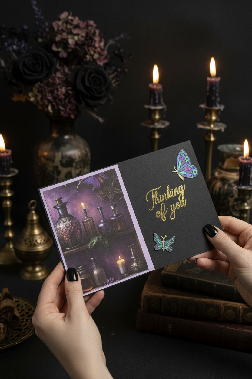 Thinking of You Gothic Greeting Card | Handmade Apothecary Butterfly Card with Envelope