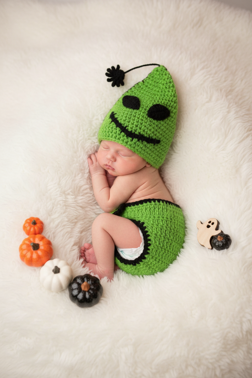 Spooky Sack Monster Baby Crochet Costume Set | Newborn Halloween Photo Prop