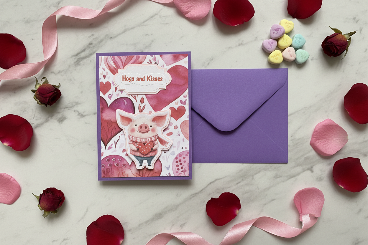 Hogs and Kisses Valentine's Day Card with Envelope