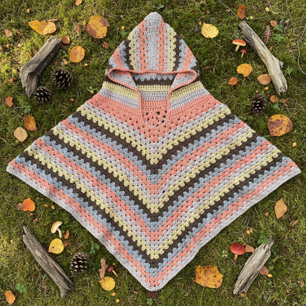 Hooded Poncho - Rustic Woodland Flat Lay