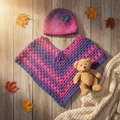 Berry Bliss Kids' Crochet Poncho & Hat Set — Purple & Pink Ombre