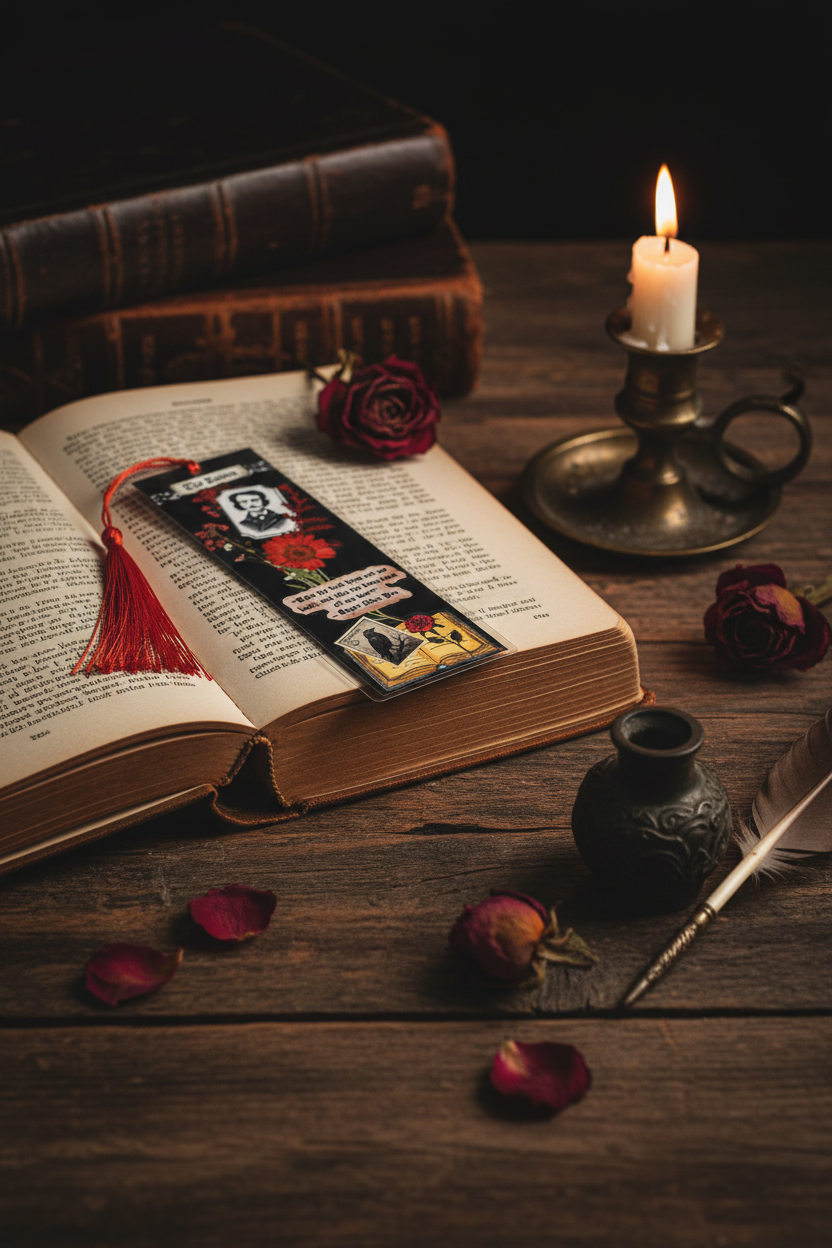 Edgar Allan Poe The Raven Pressed Flower Bookmark