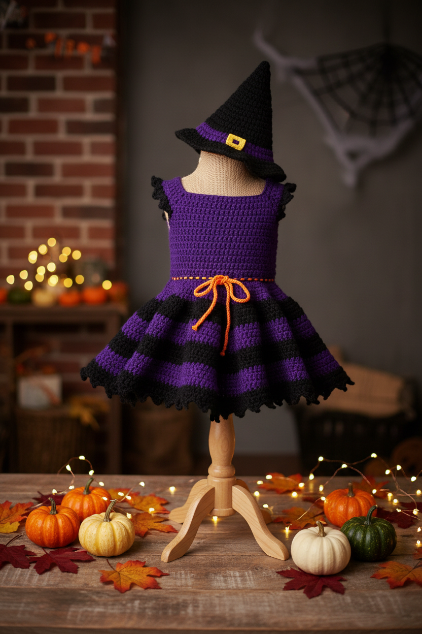 Trick or Treat Little Witch Crochet Costume Set — Dress & Hat