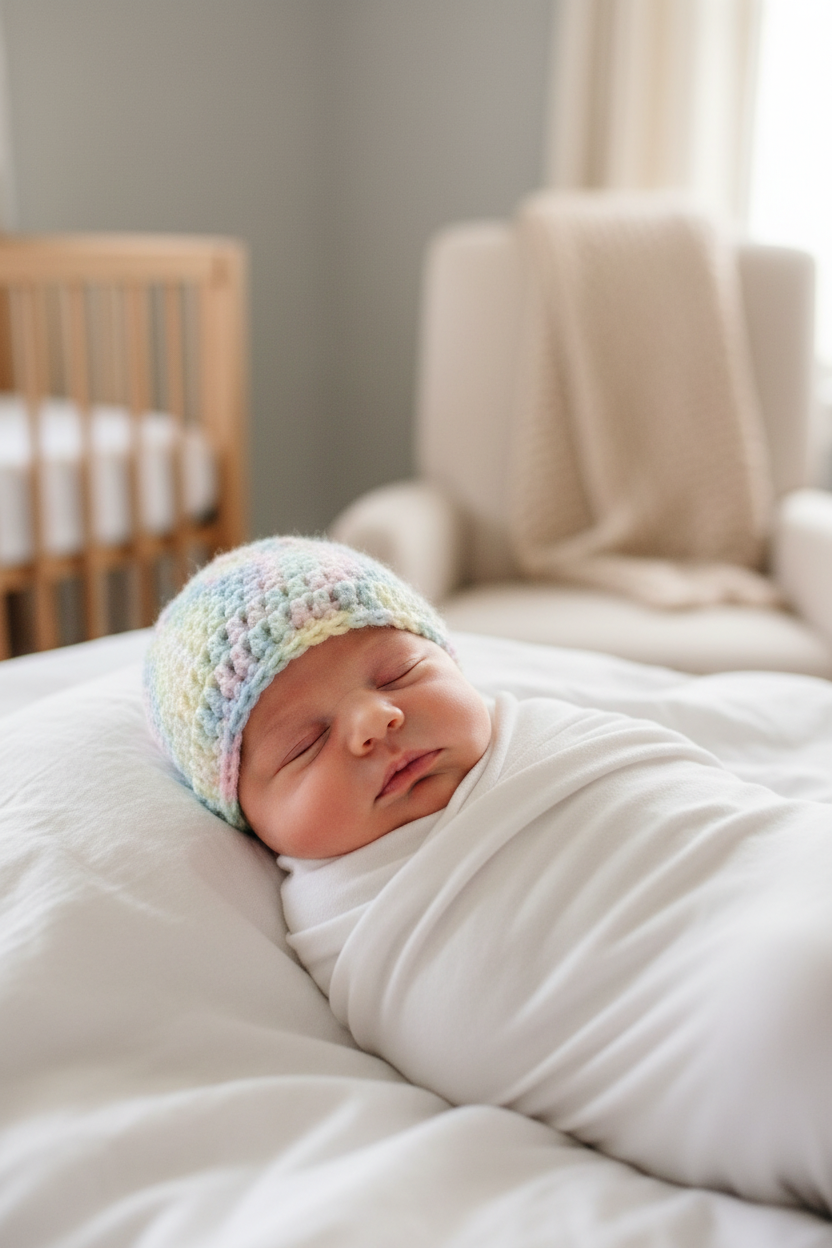 Rainbow Lullaby Baby Hat | Crochet Newborn Beanie