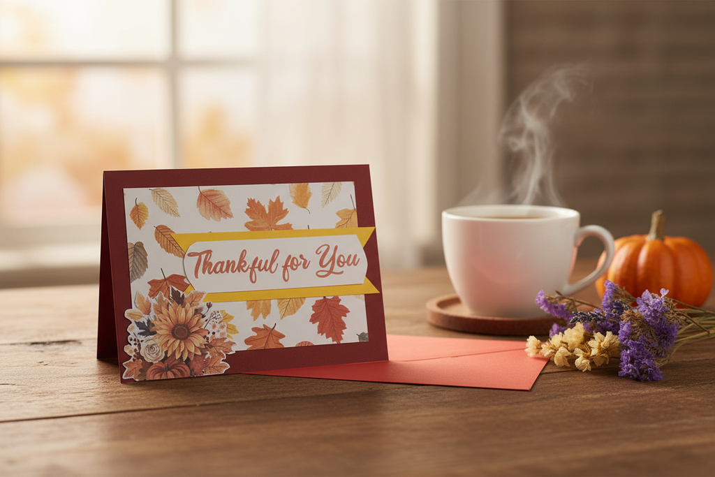 Fall Floral "Thankful for You" Handmade Card with Envelope
