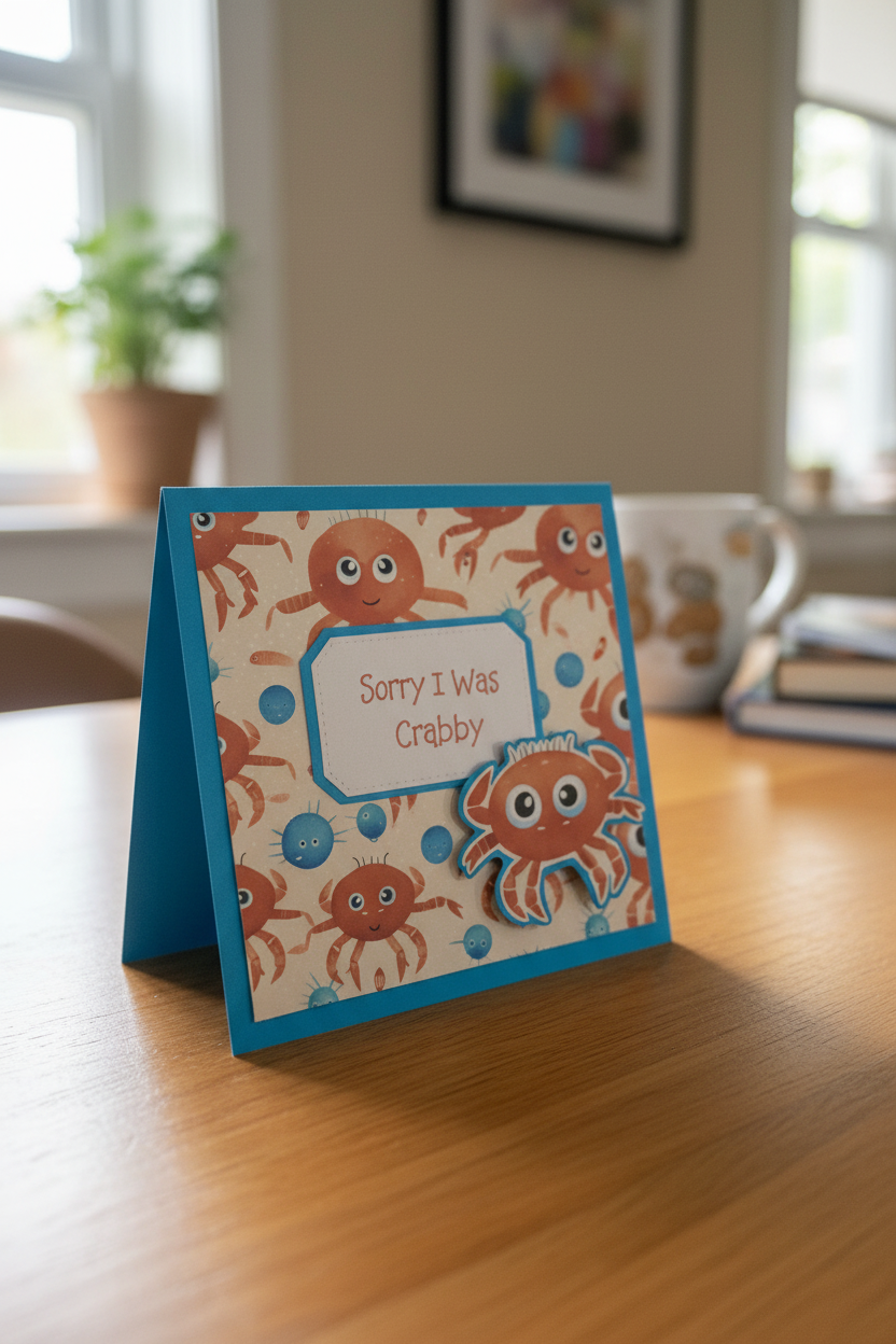 Handmade Sorry I Was Crabby Card | Cute Crab Apology Card