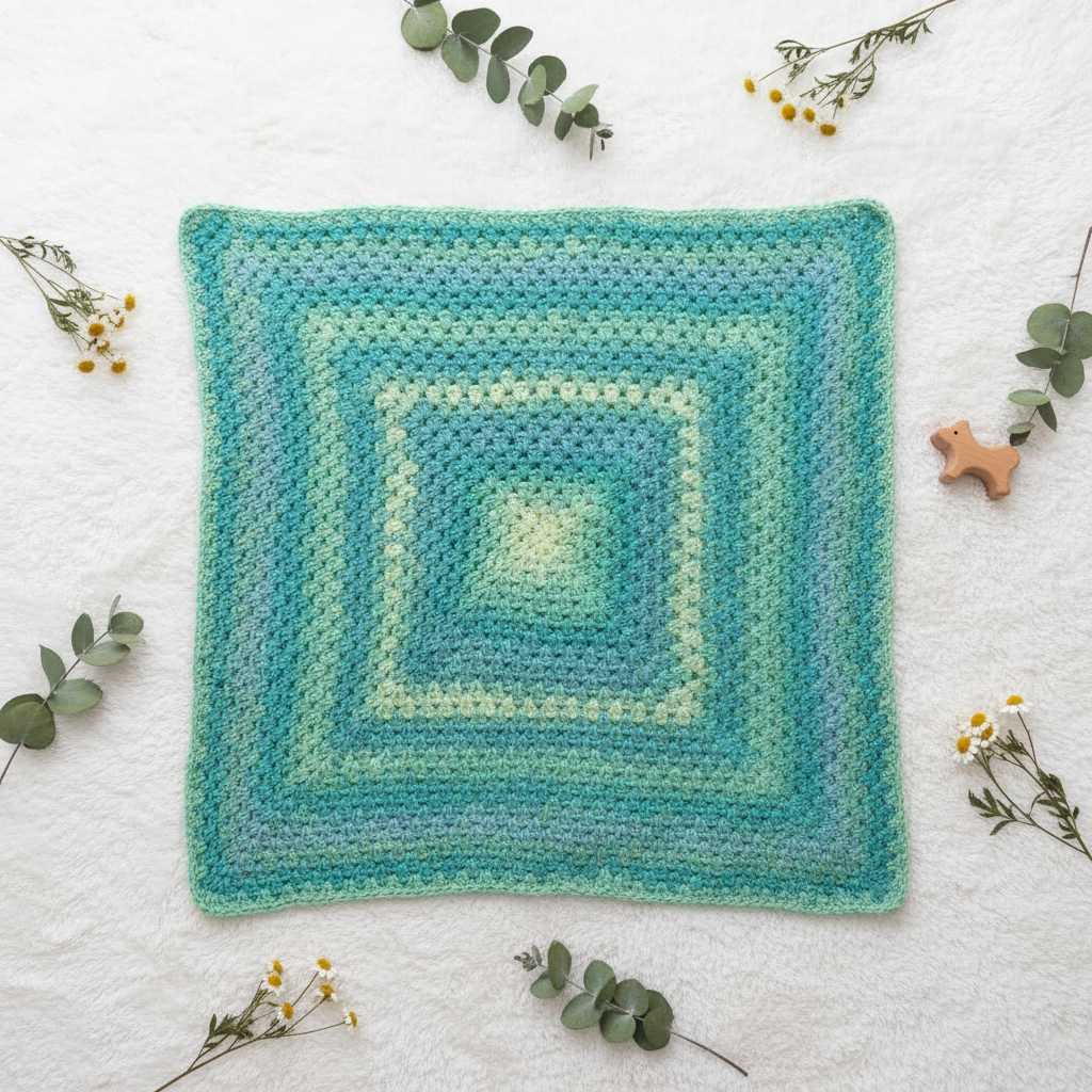 Sage & Seafoam Granny Square Baby Blanket | Handmade Crochet