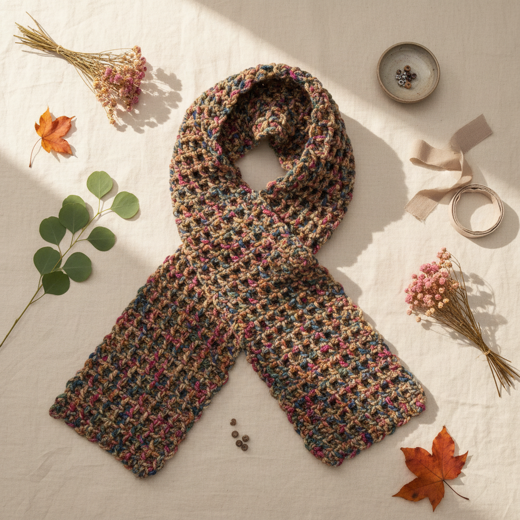Autumn Tapestry Waffle Stitch Crochet Scarf