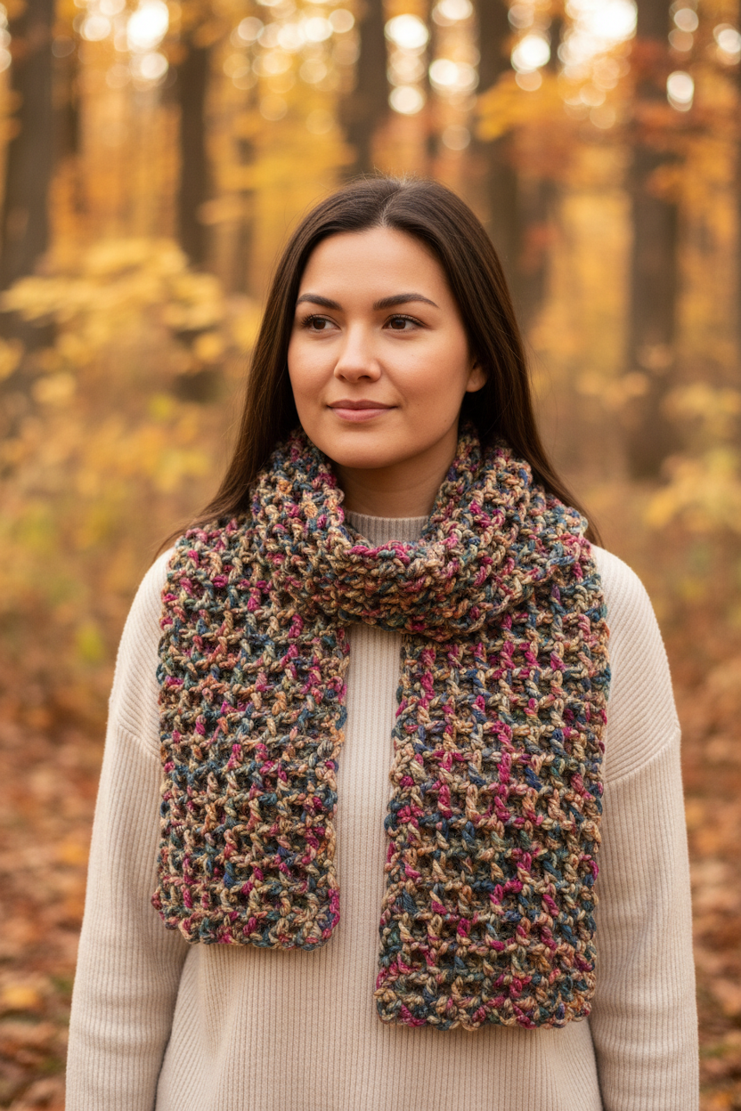 Autumn Tapestry Waffle Stitch Crochet Scarf