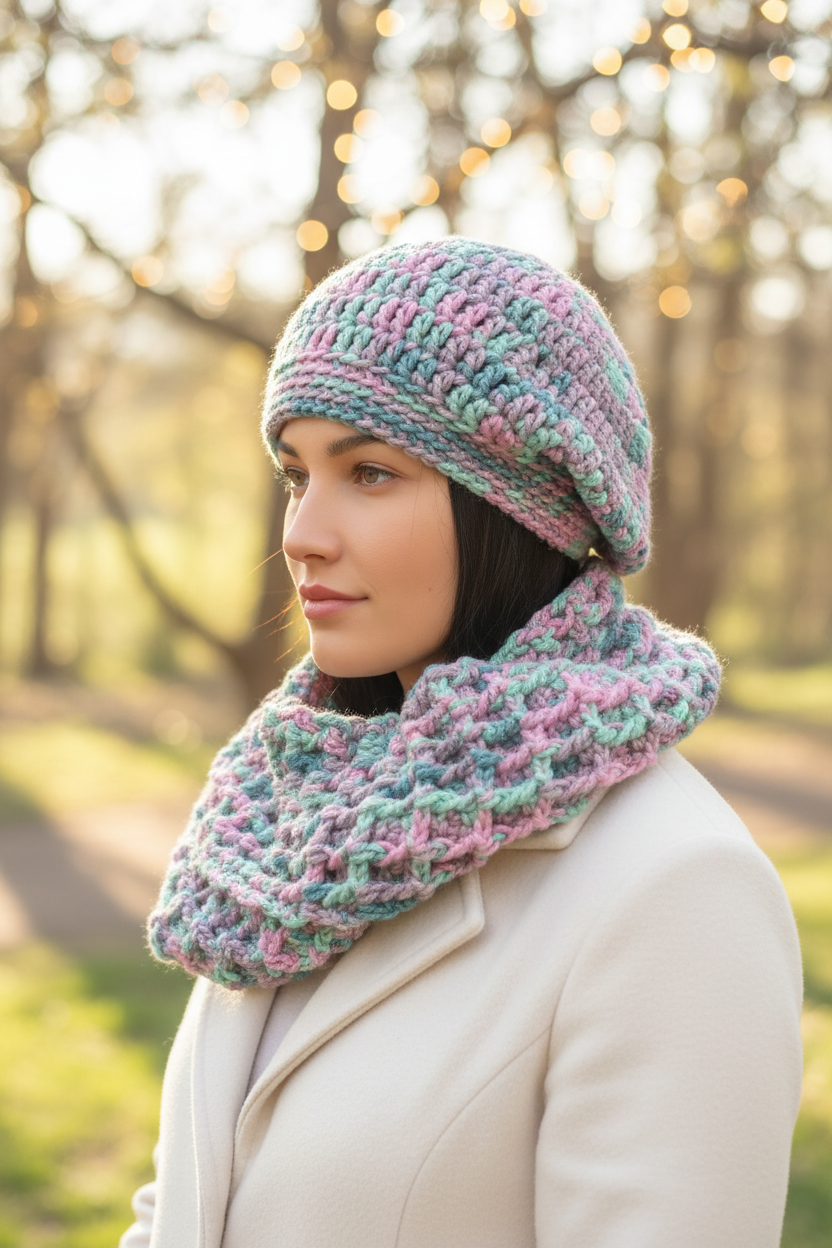 Minty Meadow Crochet Hat & Scarf Set