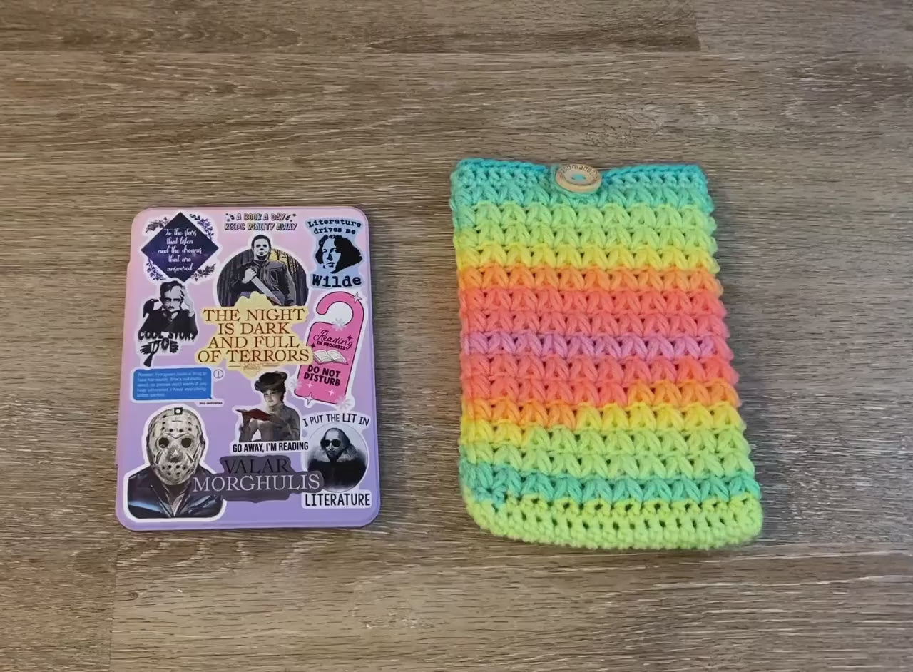 Neon Rainbow Stripe Crochet Tablet E-Reader Book Sleeve