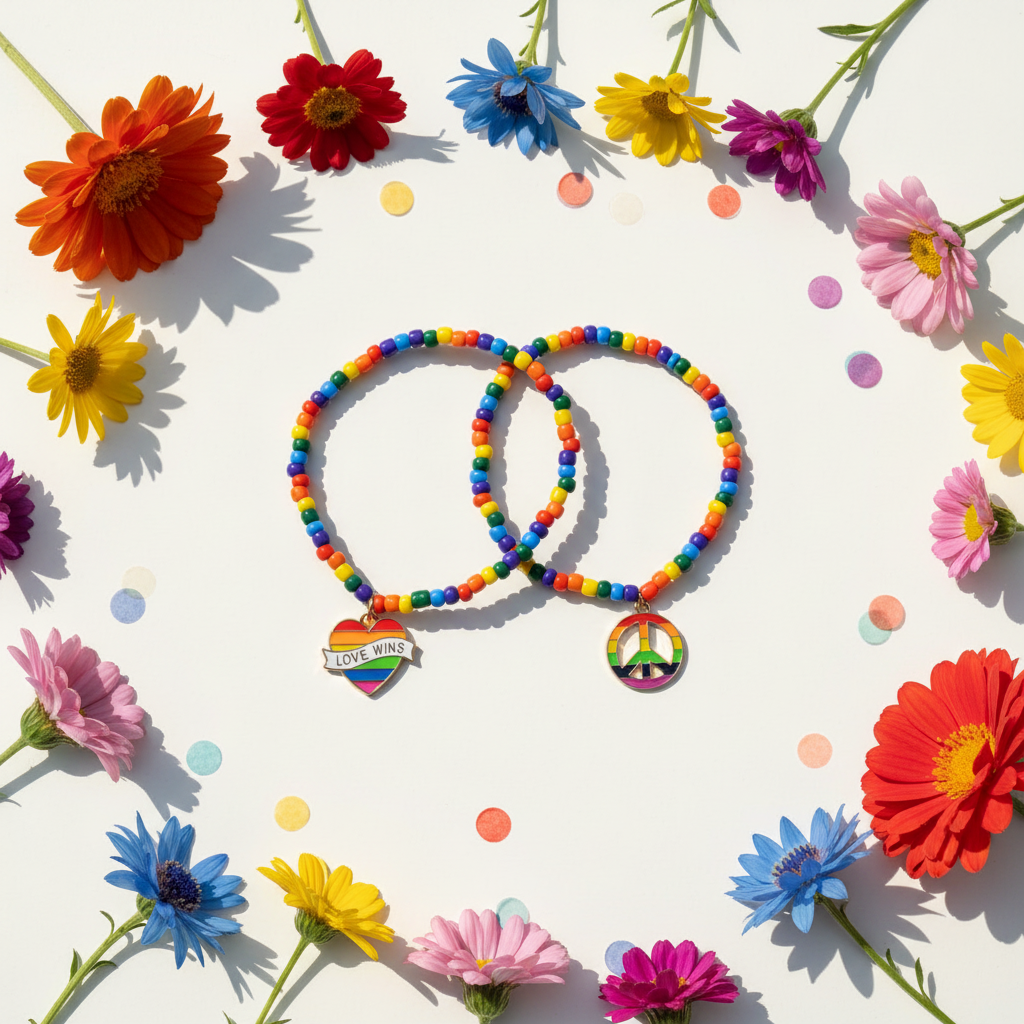 Rainbow Pride Bracelet Set | Love Wins & Peace Charm